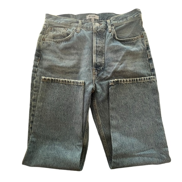 NWT RE/DONE 70s Stove Pipe Button Fly Straight Crop Jeans Medium Blue - Picture 1 of 7